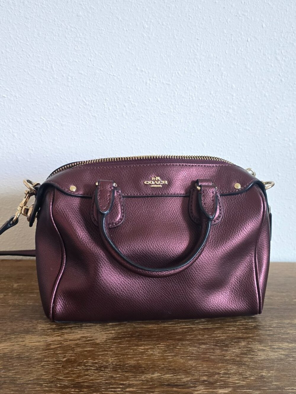 Coach Mini Bennett Satchel Metallic Oxblood Crossbody